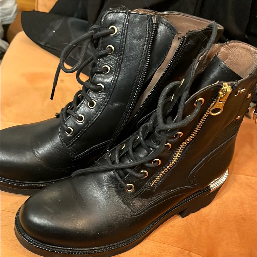 Nero Giardini Black Combat Boots with Gold Accents